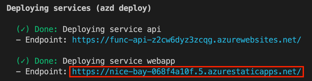 azd up 命令结果截图