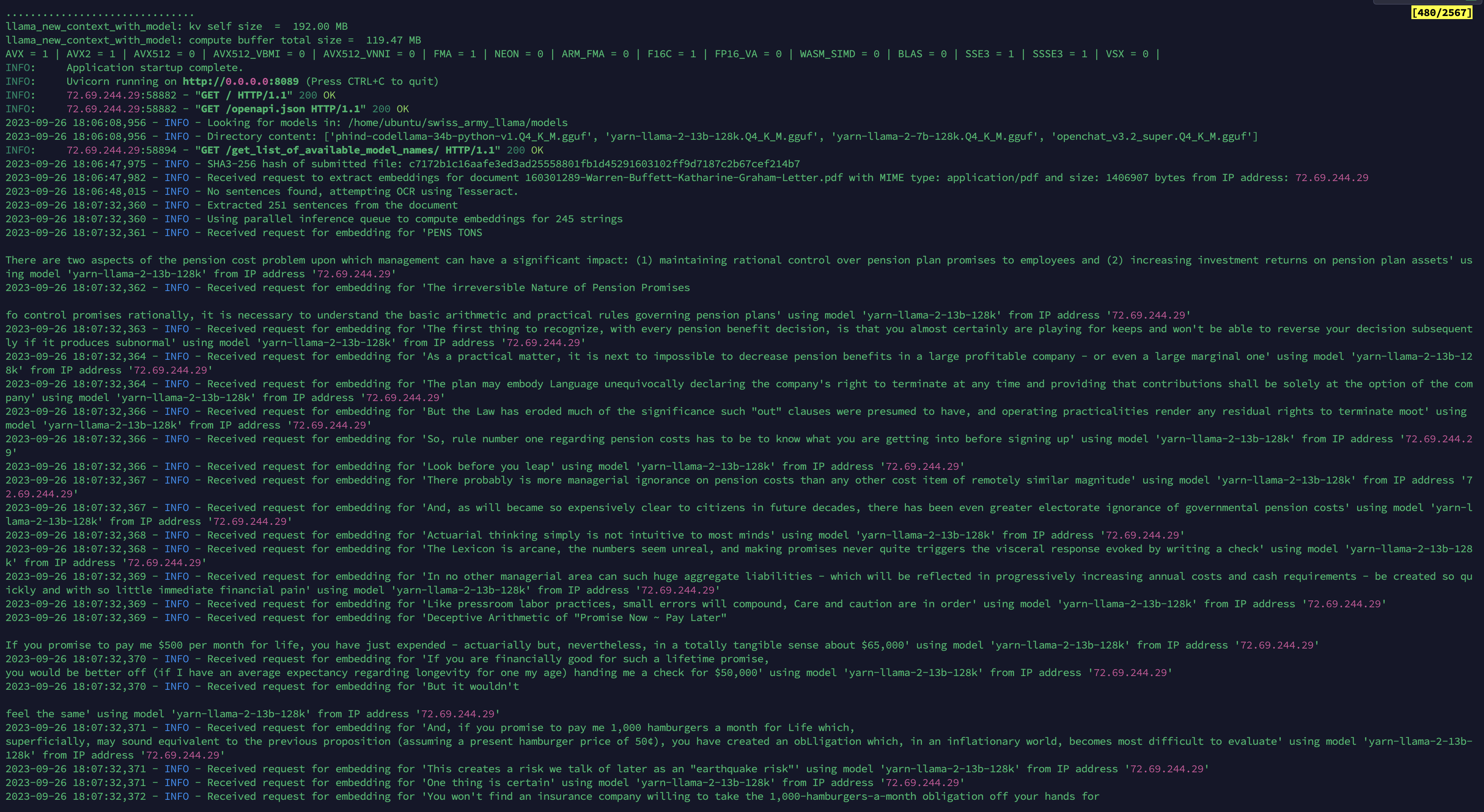 Swiss Army Llama 运行中