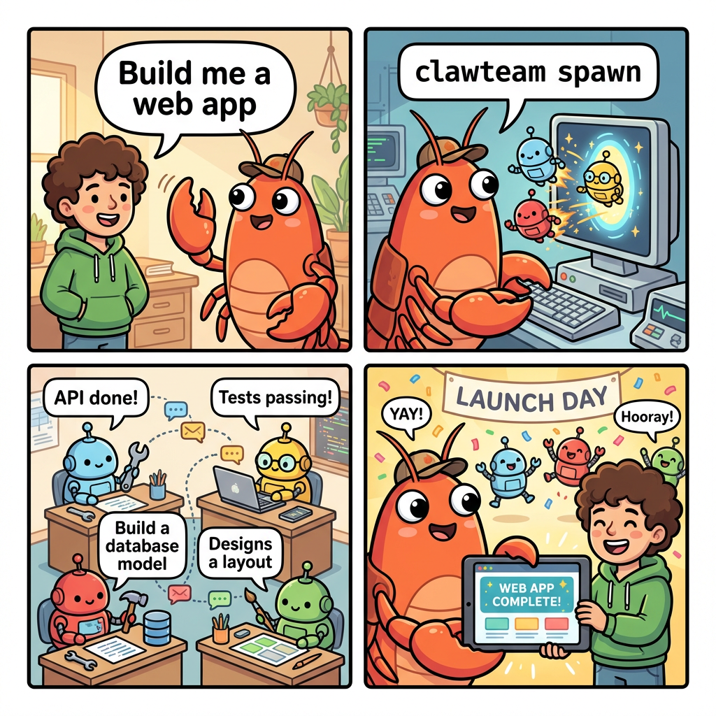 How ClawTeam works - comic