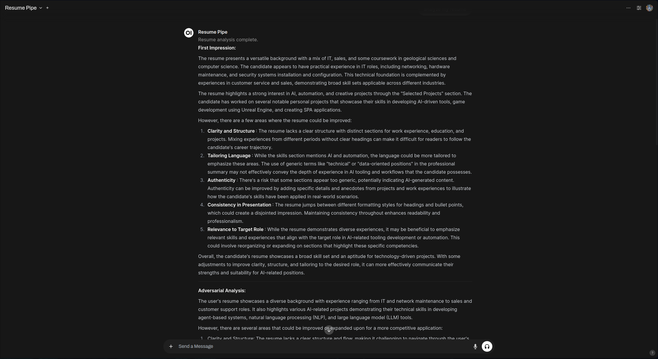 简历分析示例 3