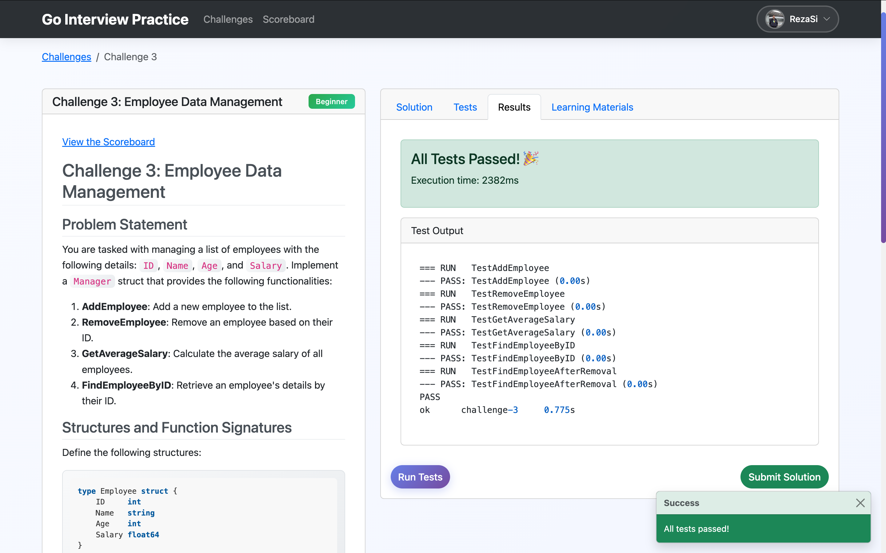 Go Interview Practice Web UI - 结果