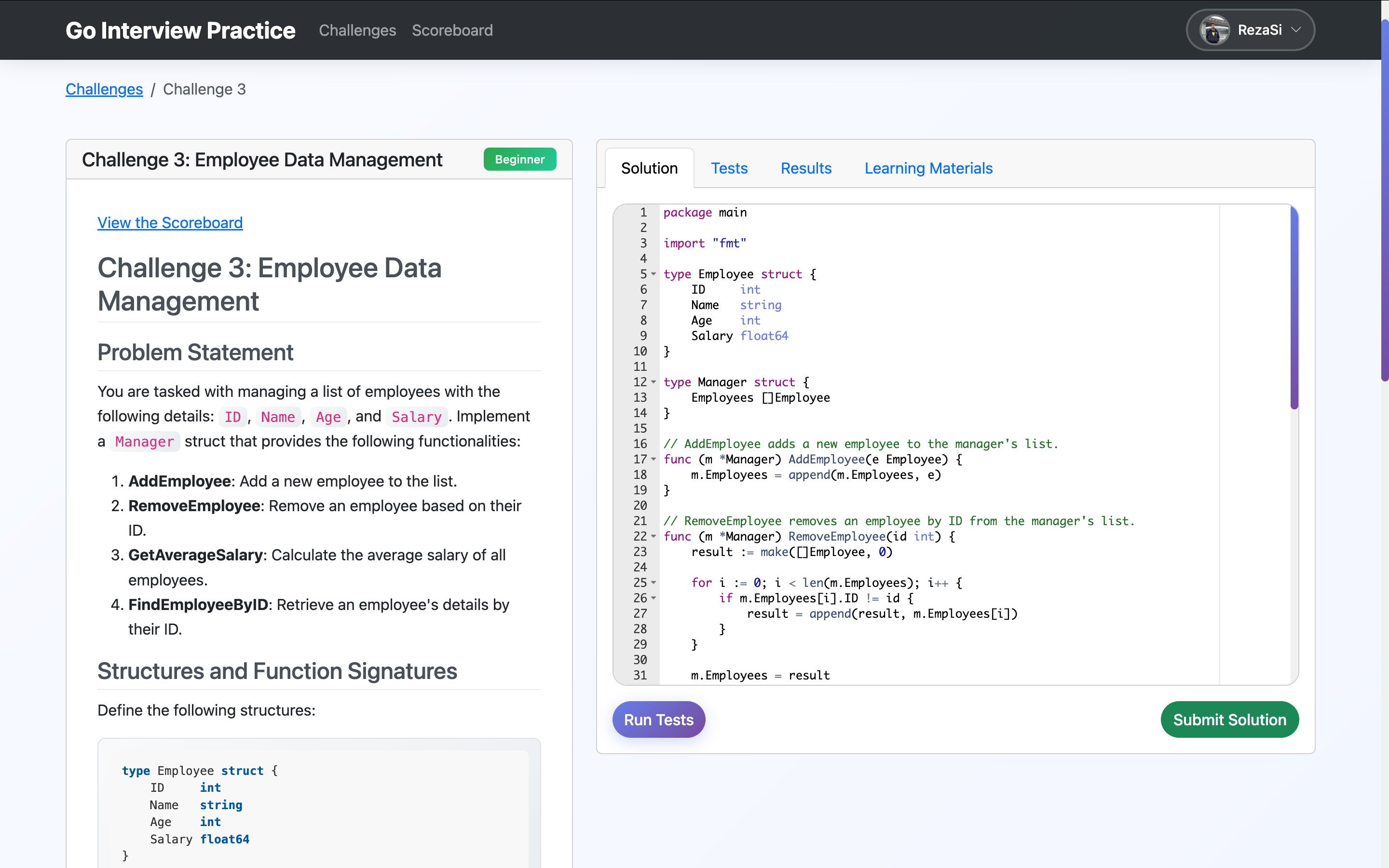 Go Interview Practice Web UI - 挑战