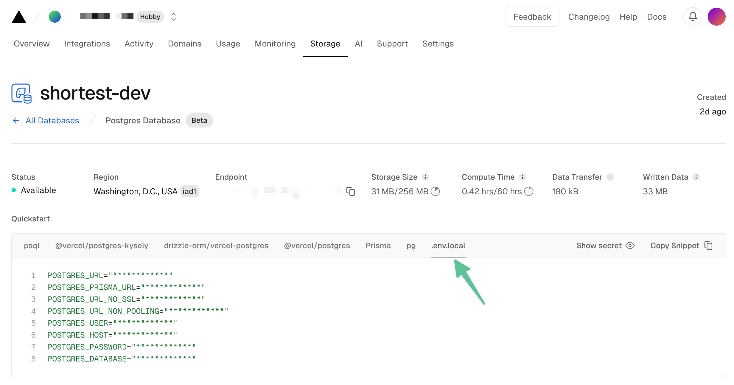 Vercel Postgres .env.local