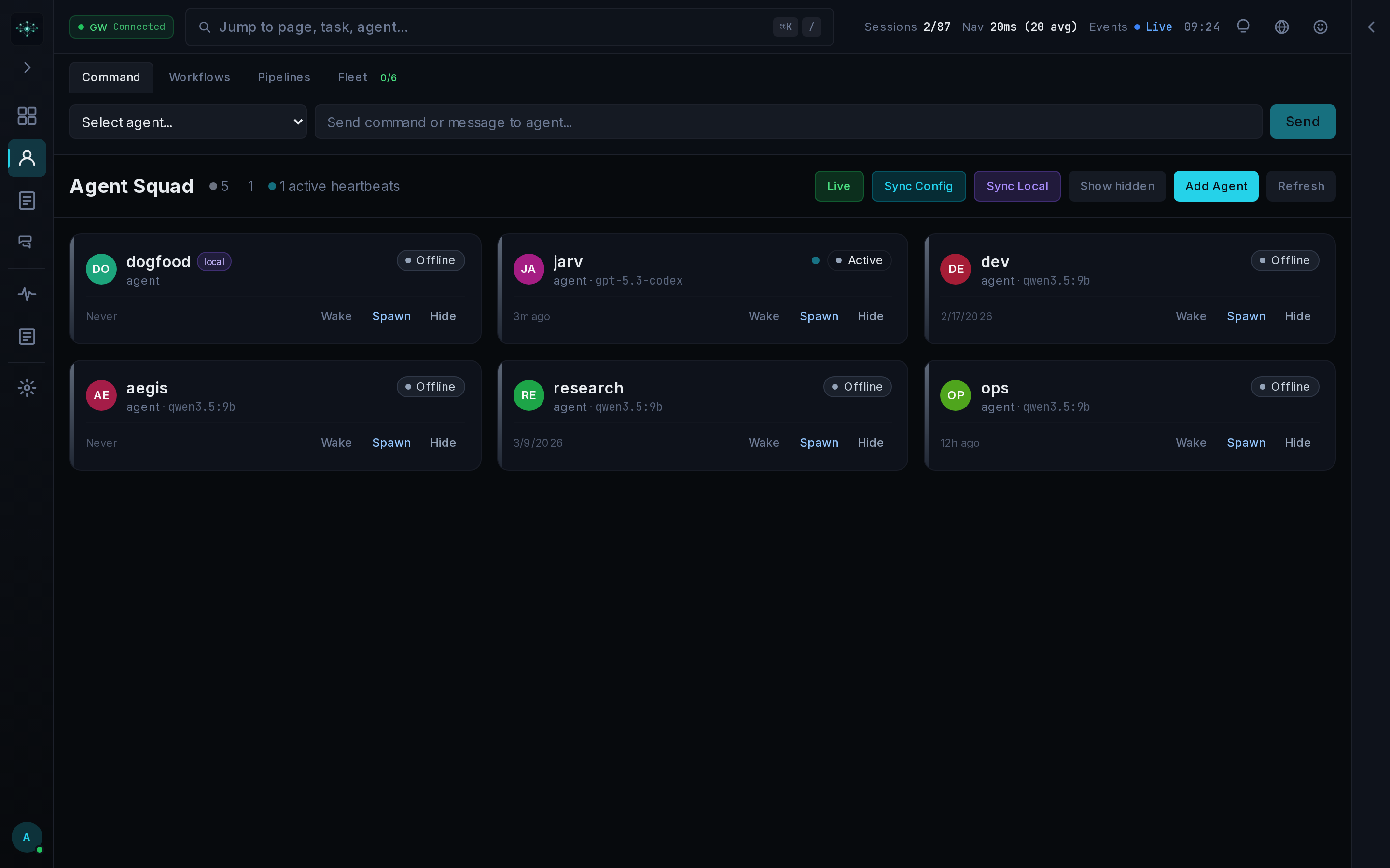 Mission Control 代理面板