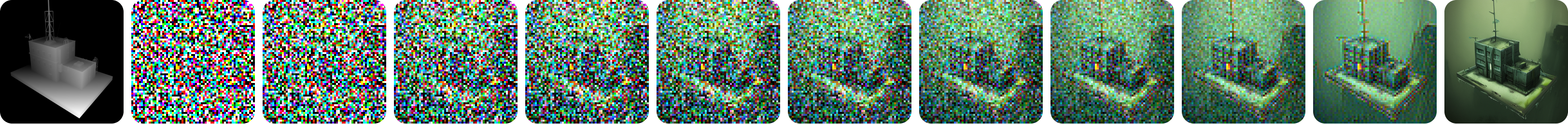展示材质投影流程各步骤的示意图