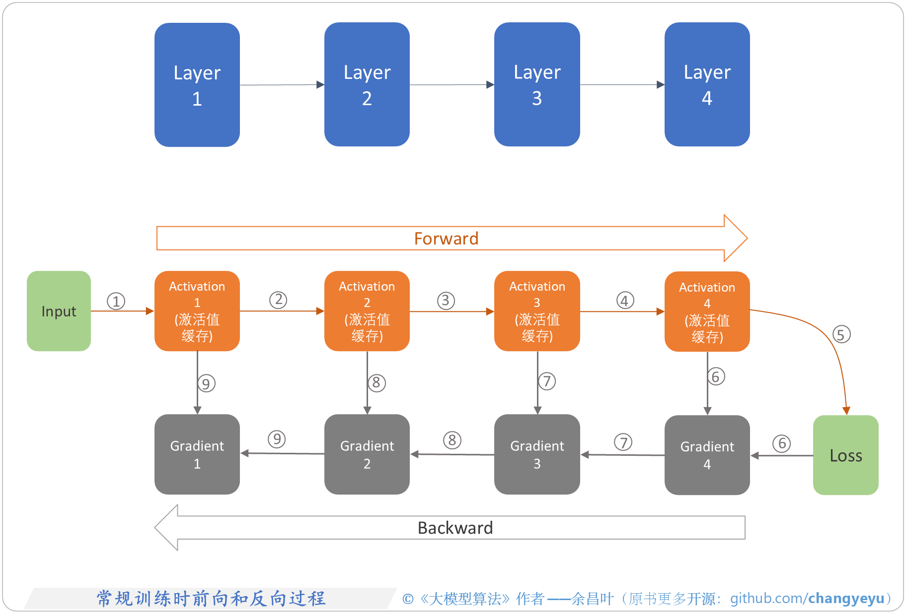 【LLM基础拓展】常规训练时前向和反向过程