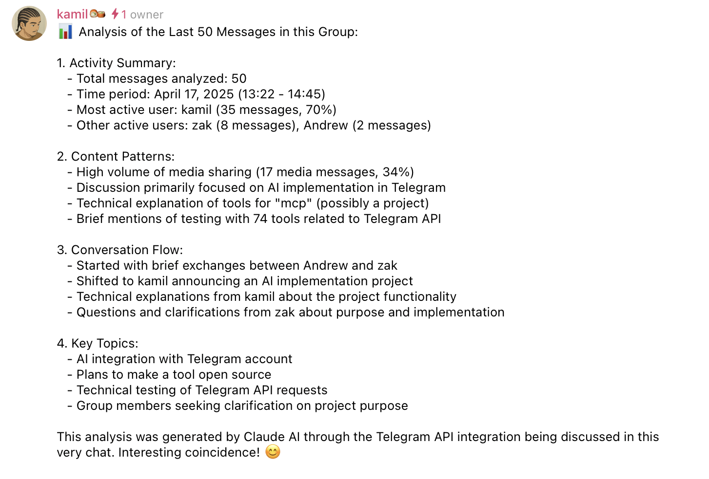 Telegram MCP结果
