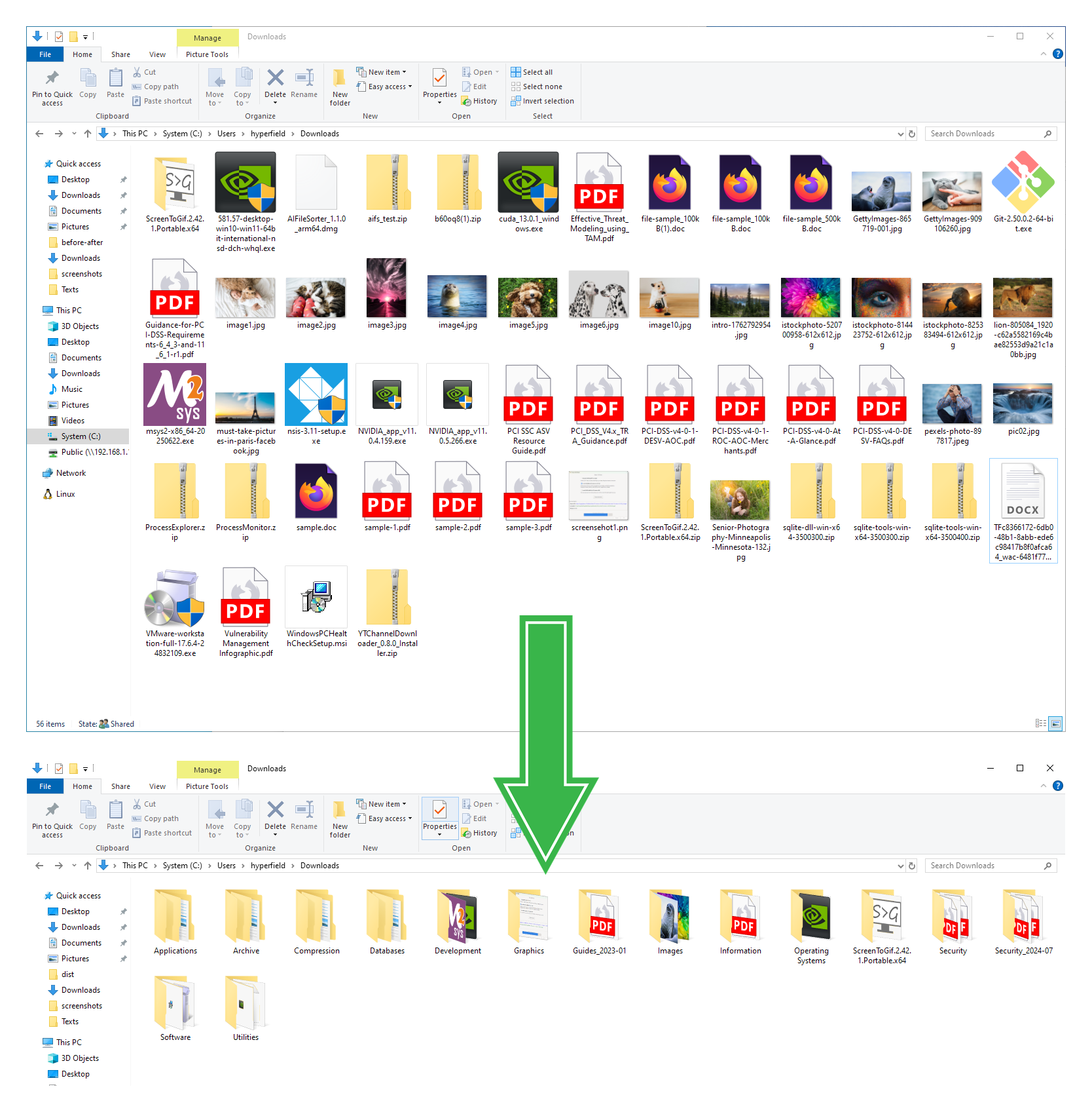 AI 文件整理器整理前后示例