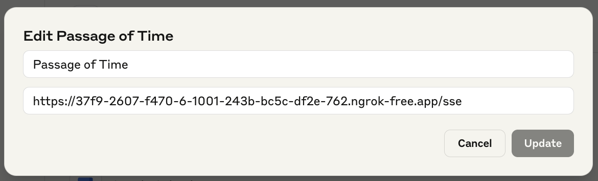 在 Claude 的界面中设置 passage-of-time MCP 服务器 - 每个工具都带有清晰的描述和权限