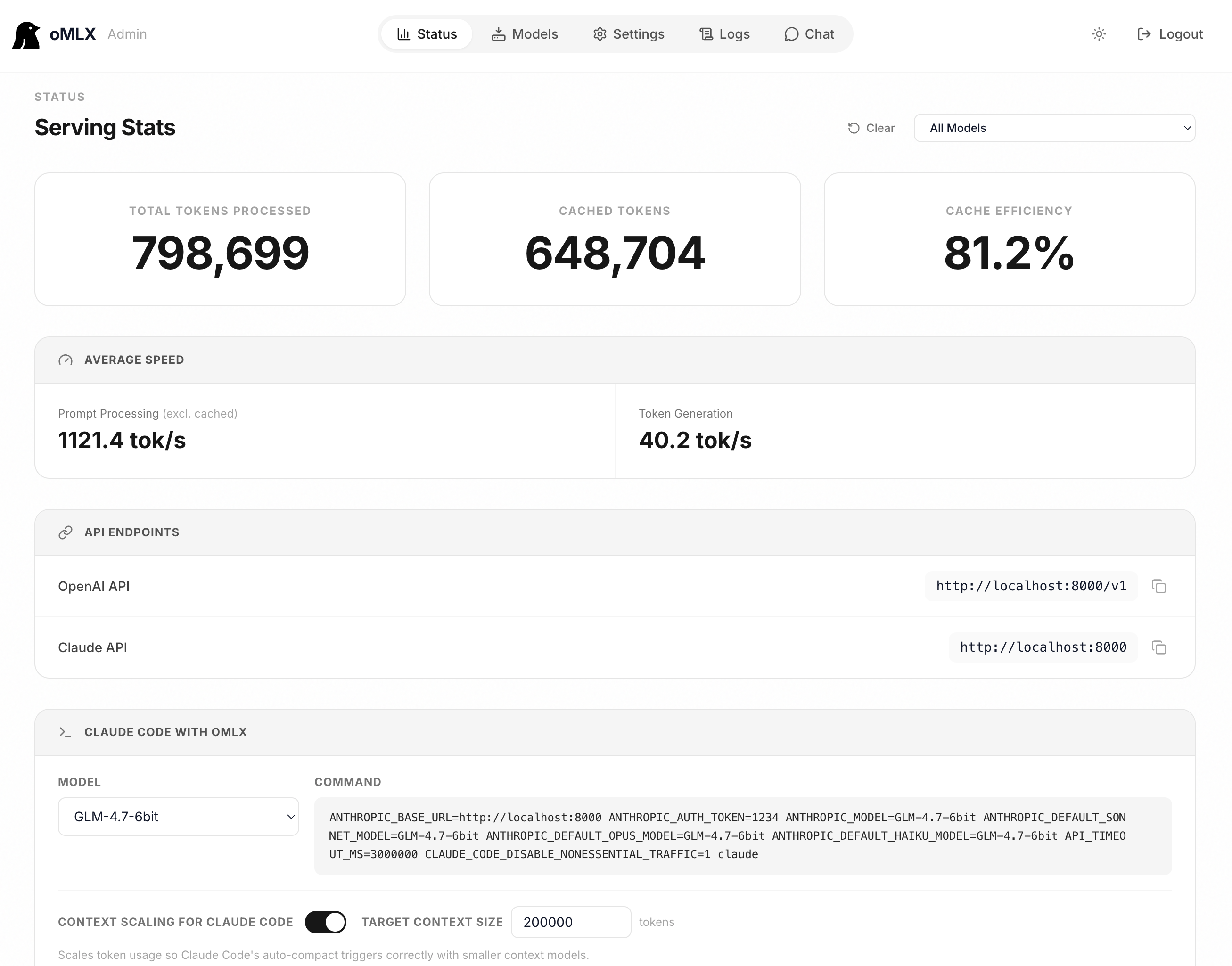 oMLX 管理仪表盘