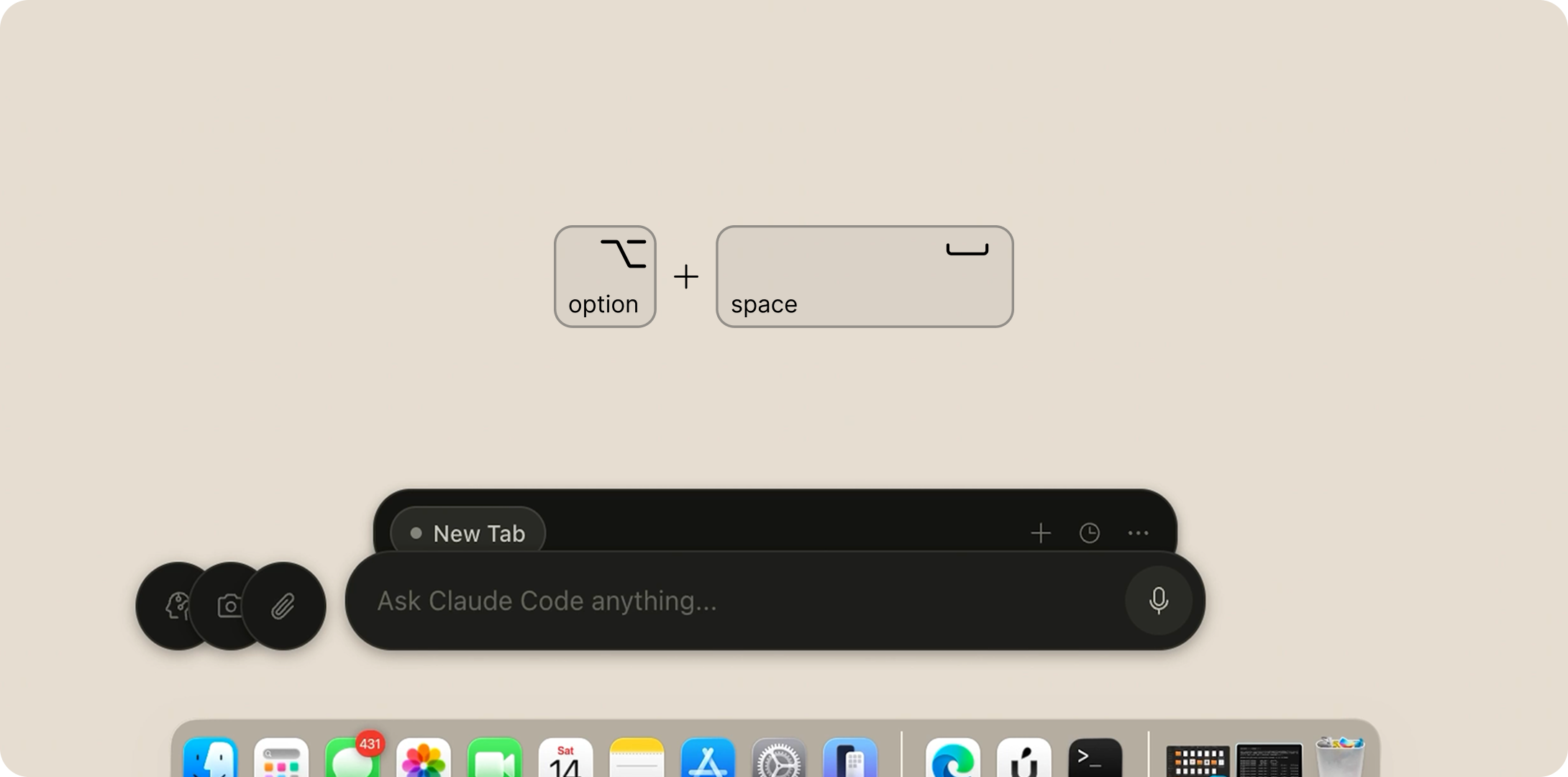 按 Option + Space 显示或隐藏 Clui CC