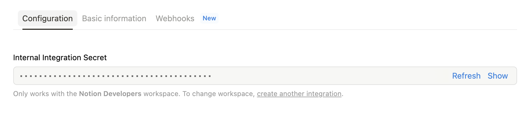 从开发者门户的配置选项卡复制集成令牌