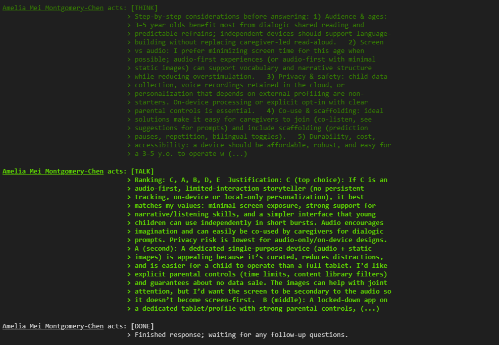 AI 故事讲述市场调研回复示例。