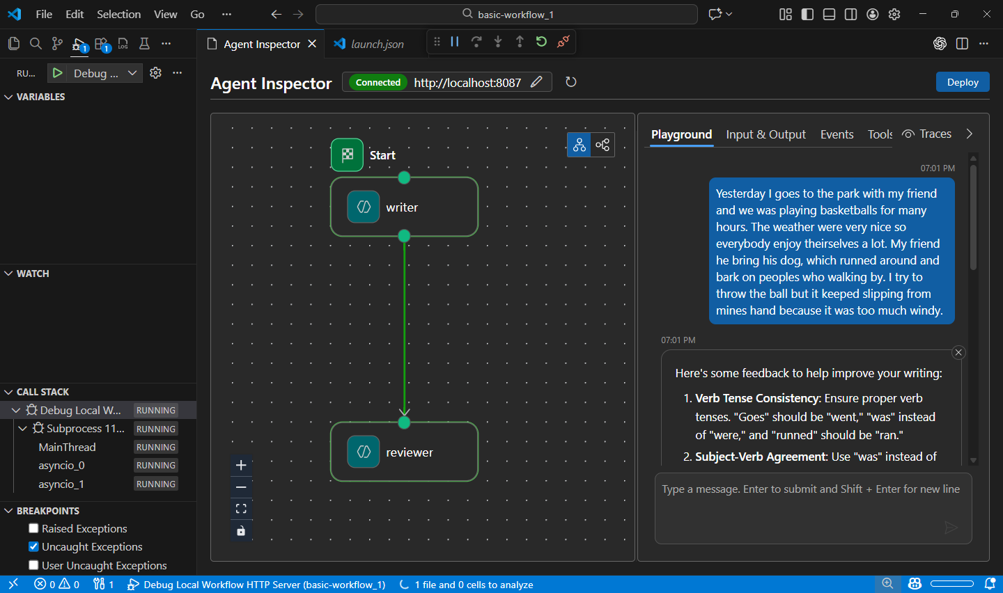 展示代理检查器界面的截图，用于调试和可视化 AI 代理