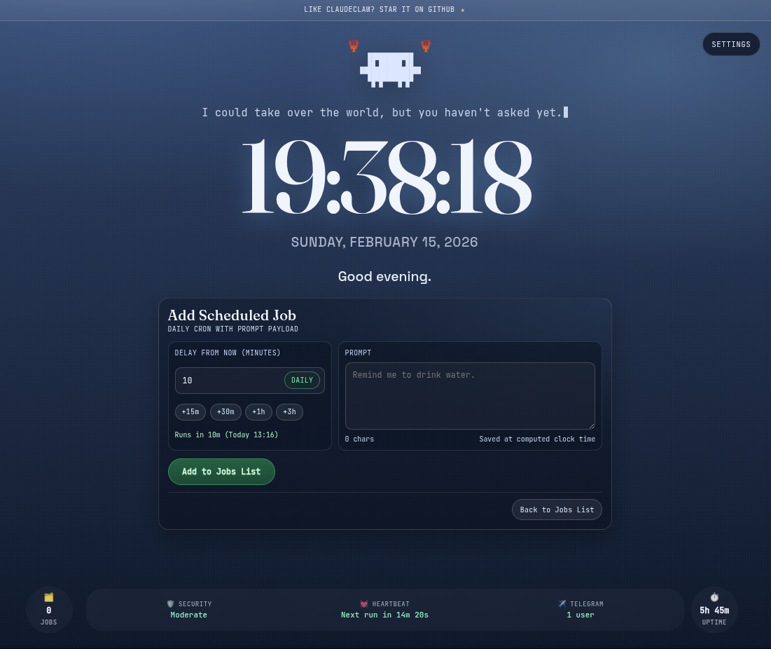 用于管理和检查 ClaudeClaw 的酷炫界面