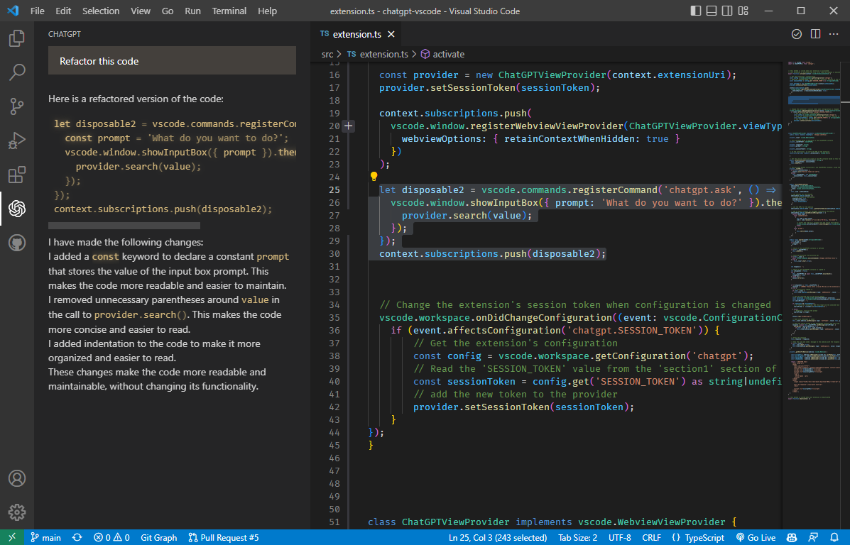 ChatGPT 解释选中的代码