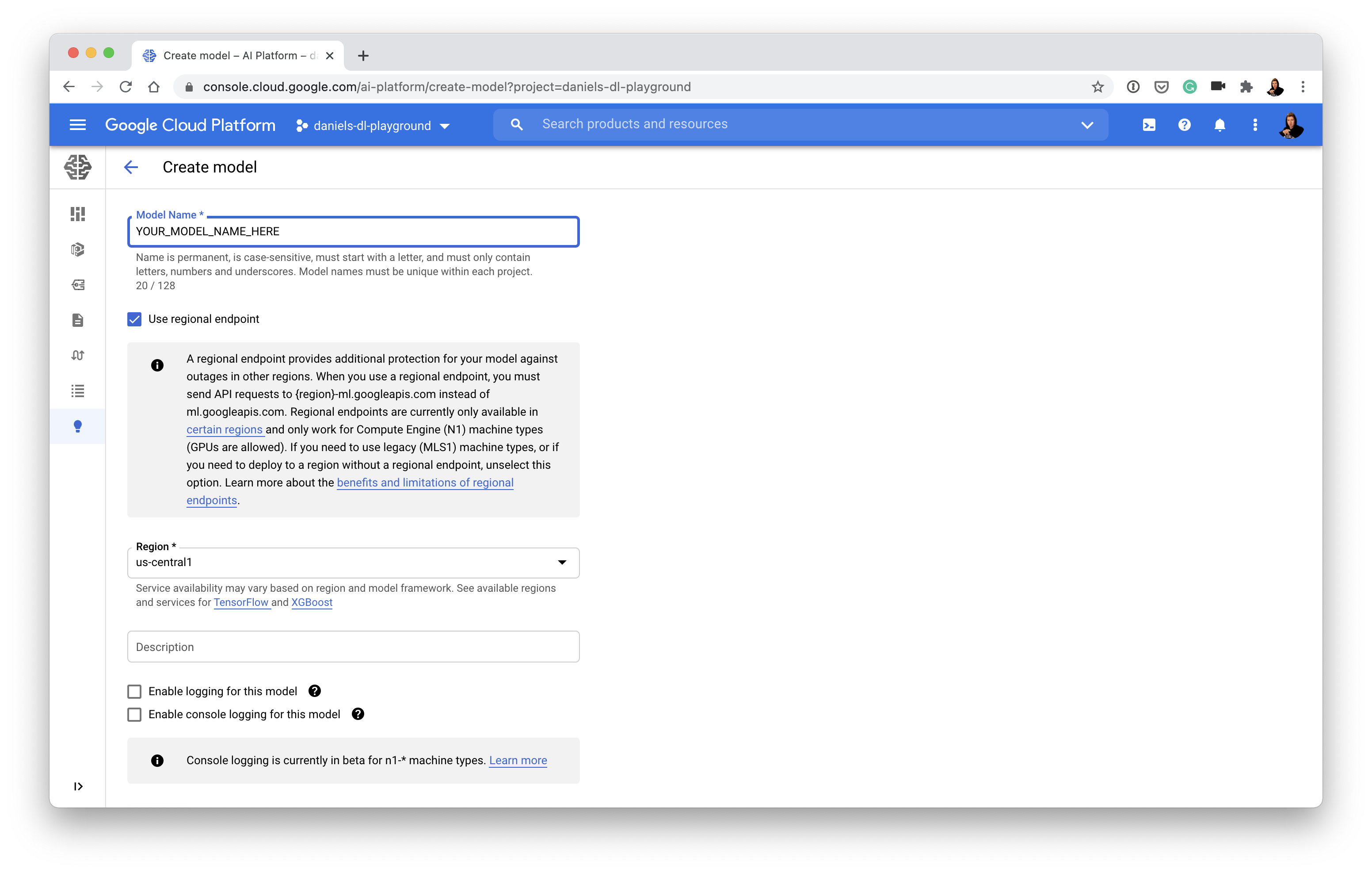 在 AI Platform 上创建模型