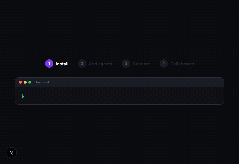 安装 → 添加智能体 → 连接 → 协作