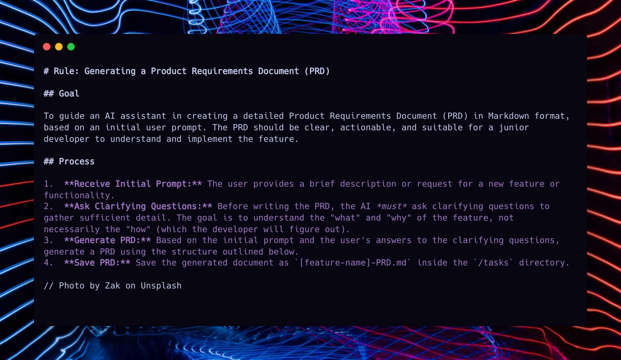 启动 PRD 创建的示例