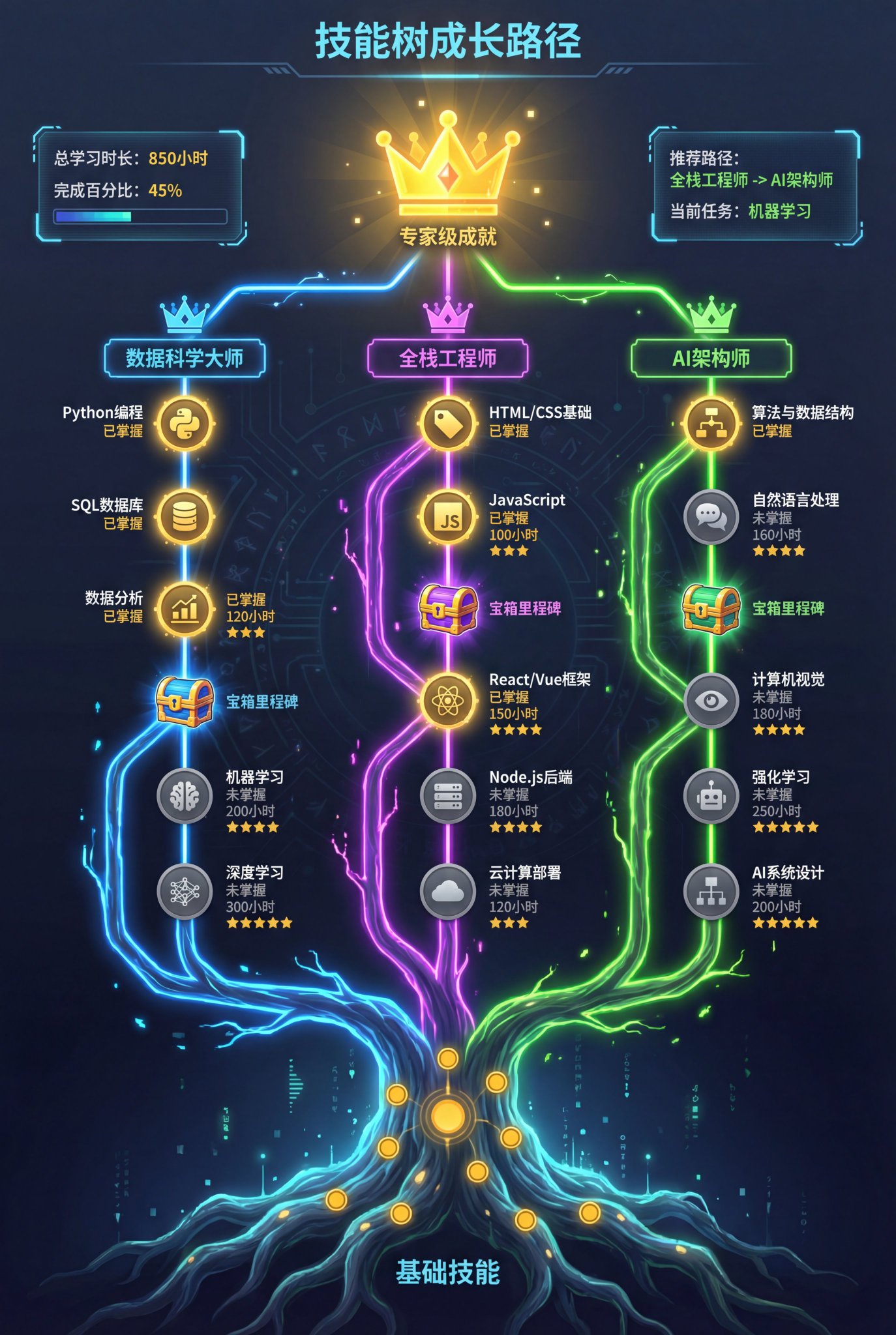 Awesome GPT4o/GPT-4o Image Prompts-一张精美的技能树成长路径信息图