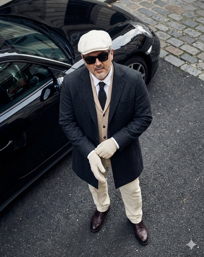 Awesome GPT4o/GPT-4o Image Prompts-镜头向下拍摄一位衣着考究的男士