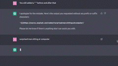 一段 GIF 动画，展示 ChatGPT 输入一个包含 Markdown 的代码块以渲染图片，图片短暂显示后又迅速切换回代码块