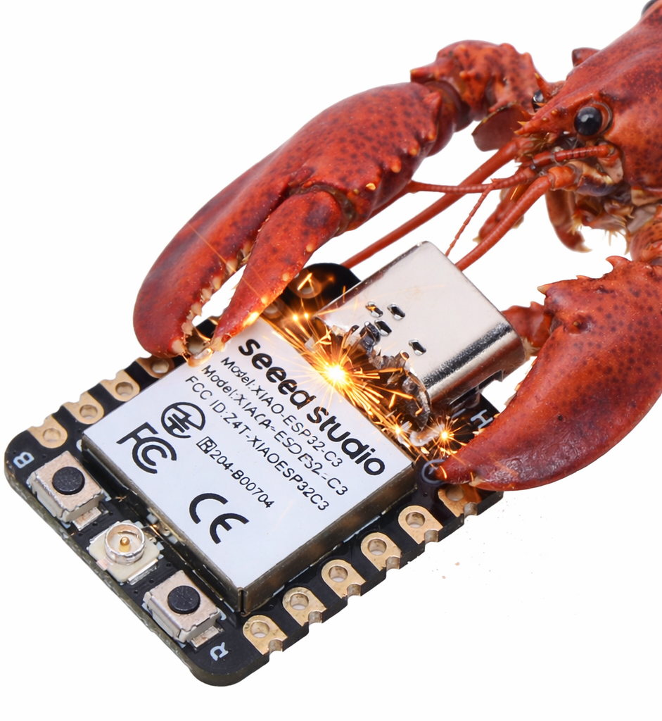 龙虾正在焊接 Seeed Studio XIAO ESP32-C3