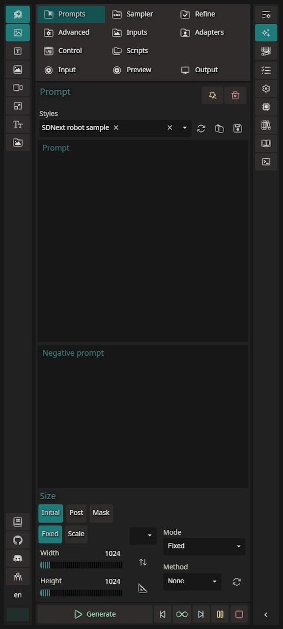 SD.Next：AI艺术生成器移动界面截图