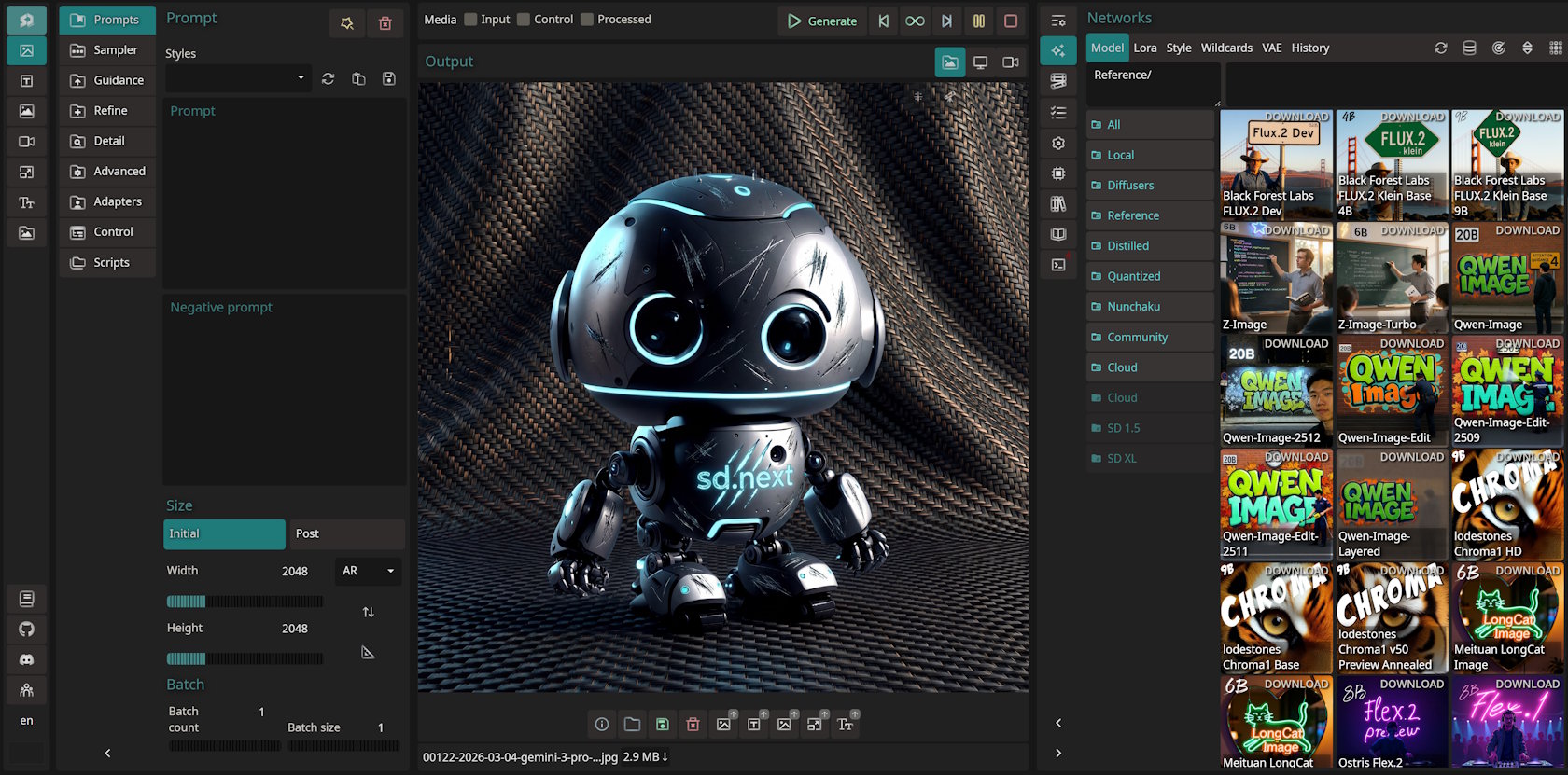 SD.Next：AI艺术生成器桌面界面截图