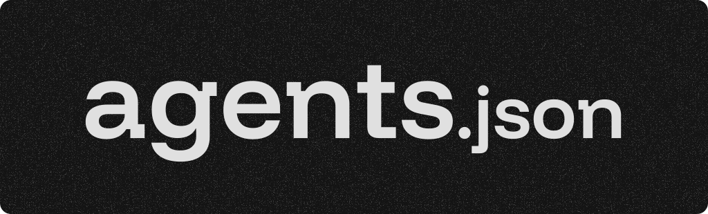 展示一个白色 agents.json 标志，背景为黑色。